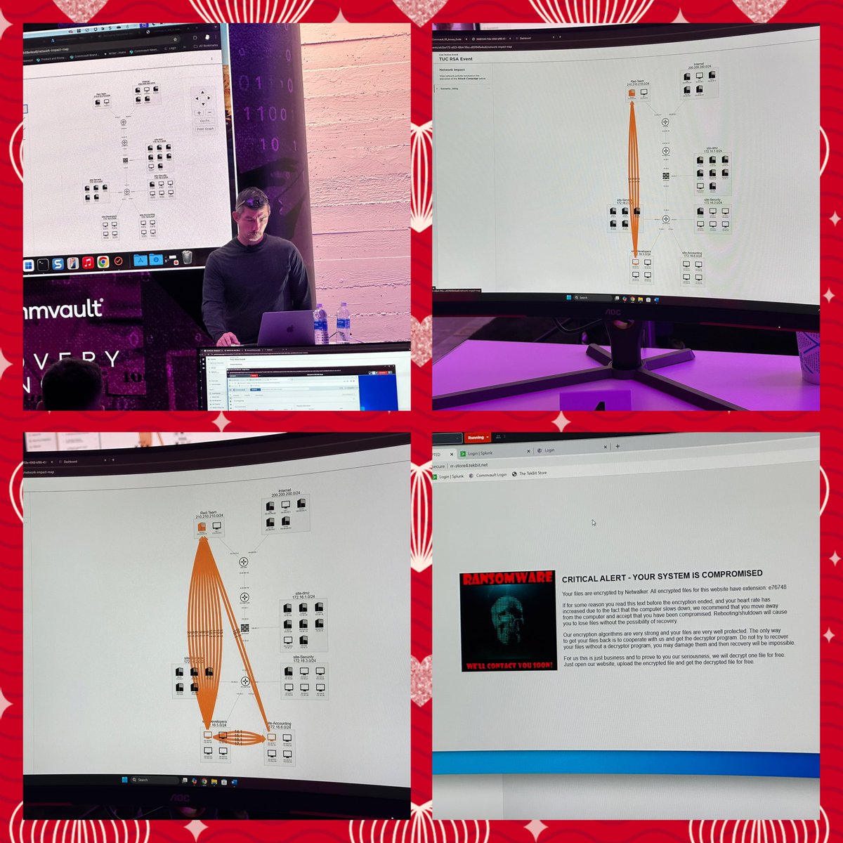 cleartechtoday's tweet photo. Here at @Commvault Recovery Range at #RSAC2025 and our #ransomware attack is live and happening. 

The attackers phished, they moved laterally, they took down our website—Tekbit’s Crown Jewel—is down. Our fictional company is already losing money

We just confirmed alerts in our Commvault system and we’re confirming malicious payload.

Stay tuned! 

Cc: @EvanKirstel | @ShellyKramer 

#Ransomware #Recovery