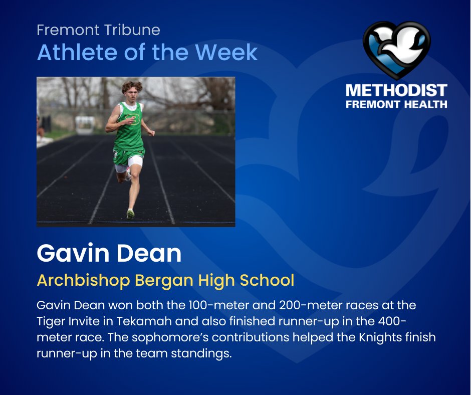 Congratulations to Gavin Dean, our Athlete of the Week! <a href="/BerganSports/">Bergan Activities</a> <a href="/bergancatholic/">Bergan Catholic School</a> <a href="/bergantrack/">Bergan Catholic Track and Field</a> #nebpreps