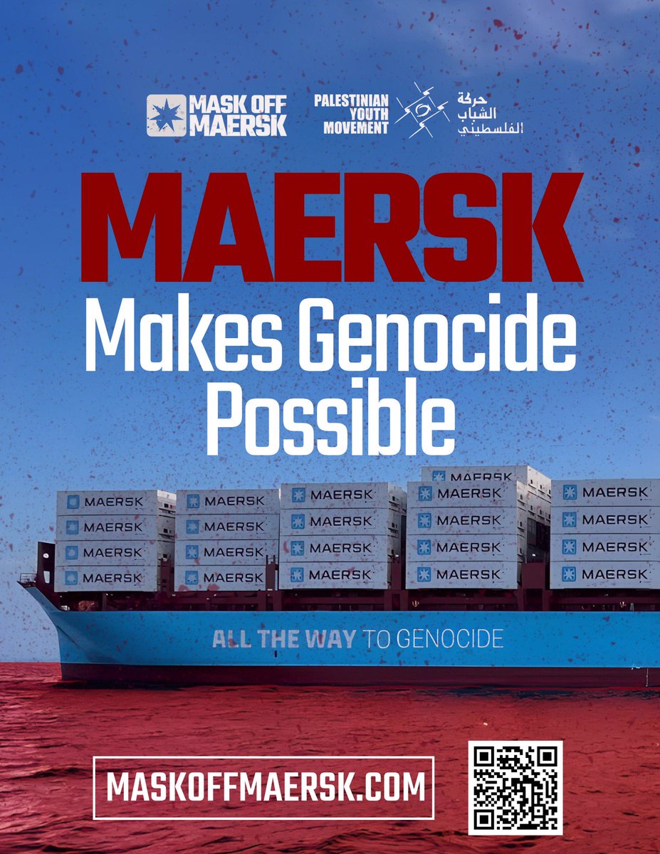 Limanlarımızı hemen şimdi siyonistlerle işbirliği yapanlara kapatın. 

#StopKillerMaersk