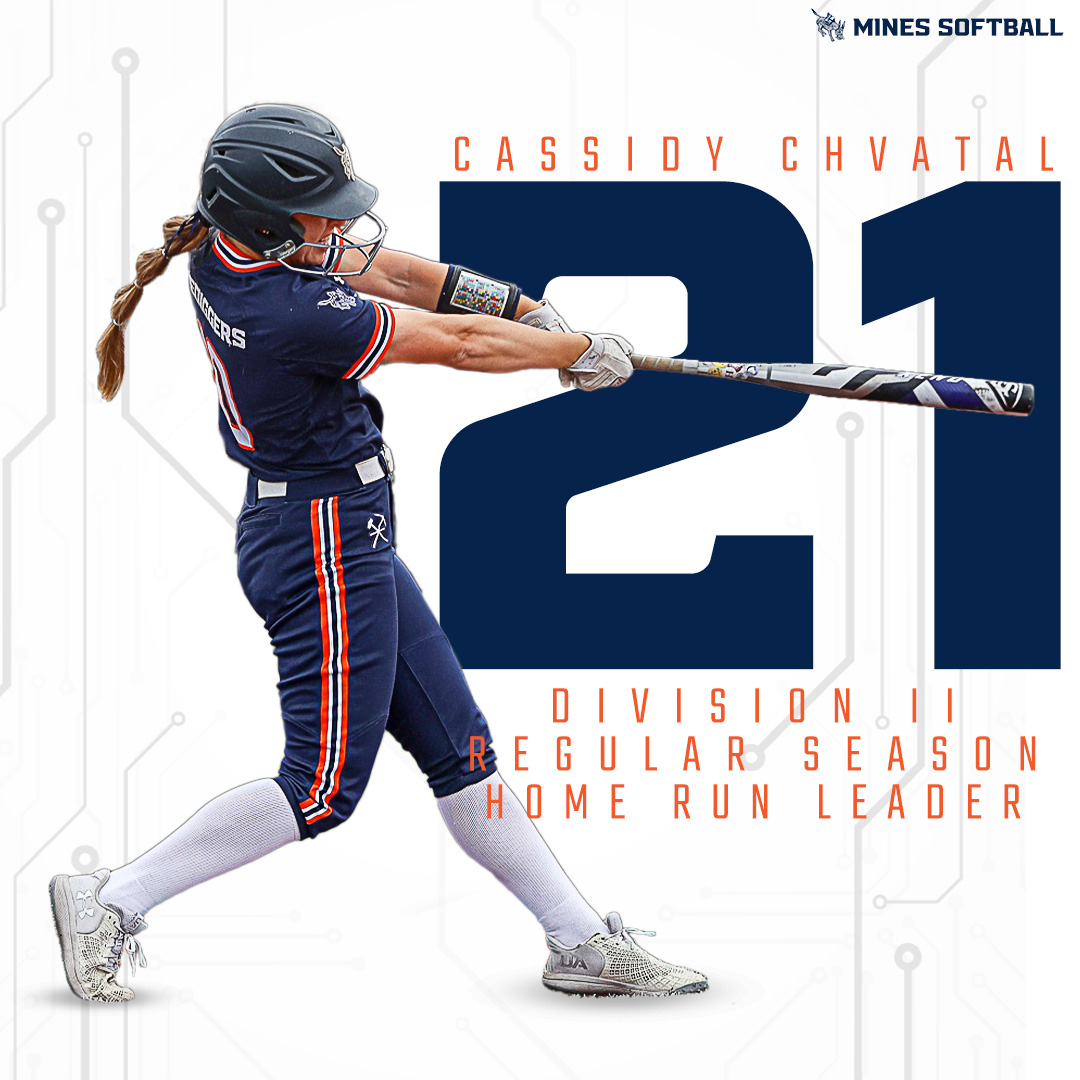 MinesSoftball's tweet image. 🚀 𝙍𝙀𝙂𝙐𝙇𝘼𝙍 𝙎𝙀𝘼𝙎𝙊𝙉 𝙃𝙊𝙈𝙀 𝙍𝙐𝙉 𝙇𝙀𝘼𝘿𝙀𝙍 🚀
It's official! With the end of the Division II regular season Sunday, Cassidy Chvatal lead the nation with 21 home runs this season! That total also ranks tied for FIFTH across all divisions!
#HelluvaEngineer