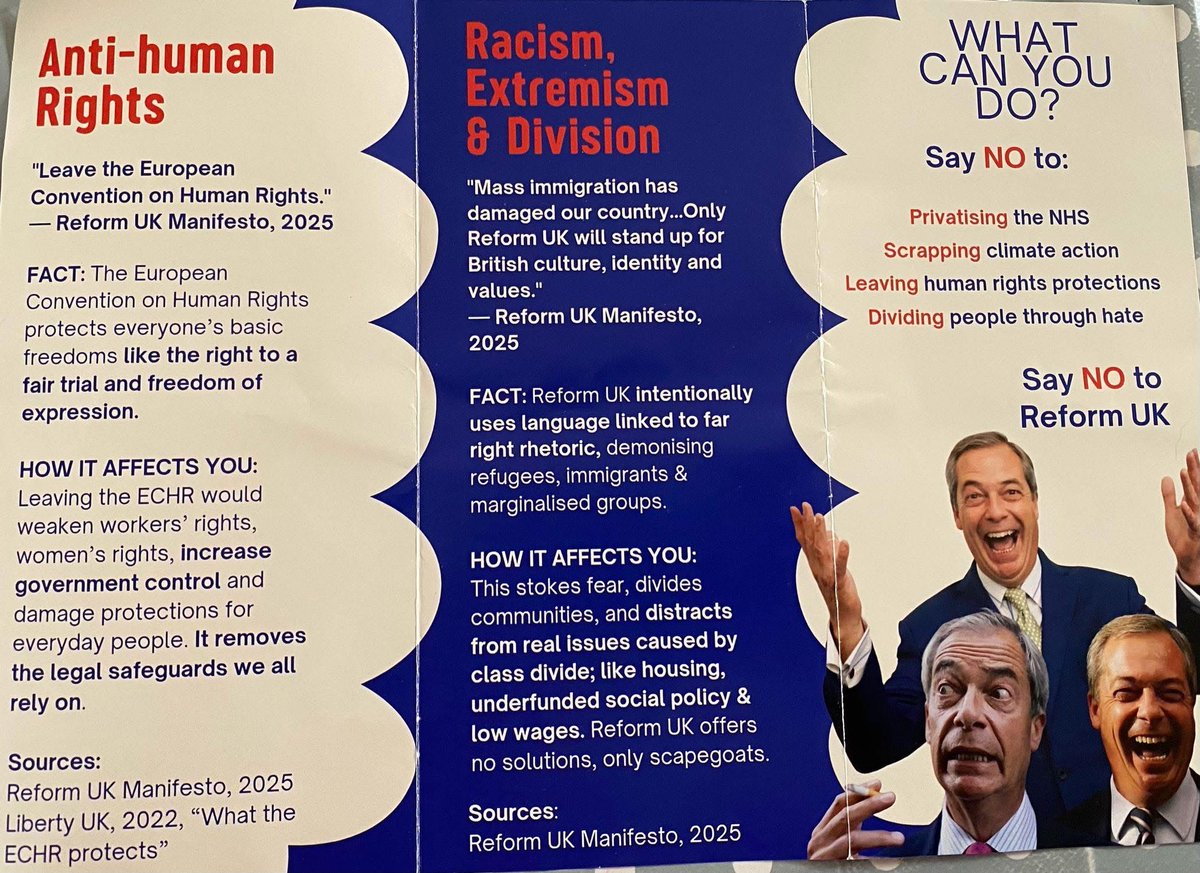 This flyer has been going out in Kent, and Reform UK there are getting incredibly grumpy about it.

They hate being called out with facts.

Let’s share it.
