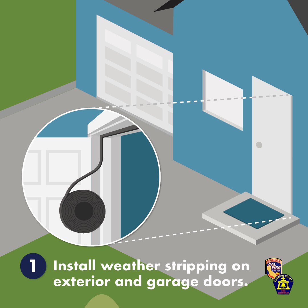 CALFIRERRU's tweet photo. 🔥Wildfire Preparedness Week Tip of the Day:
Install weather stripping on exterior and garage doors.
It helps seal gaps where embers can sneak in during a wildfire—an easy upgrade that adds real protection.
✅ Simple
✅ Affordable
✅ Ember-resistant
#WildfirePrep #HomeHardening #FireSmart #DefensibleSpace #BeReady