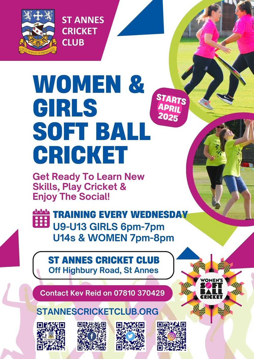 St Annes CC π (@stannescc) on Twitter photo π Women & Girlβs Soft Ball Cricket returns & weβre ready for it! Are you?
π Batting & running
π₯ Bowling
π€² Catching
πͺ Throwing: get a batter out & celebrate the win!
ποΈ Every Wednesday
π U9-U13: 6pm-7pm
π U14+ & Women: 7pm-8pm
FIND OUT MORE π
stannescricketclub.org/cricket/women-β¦ π Women & Girlβs Soft Ball Cricket returns & weβre ready for it! Are you?
π Batting & running
π₯ Bowling
π€² Catching
πͺ Throwing: get a batter out & celebrate the win!
ποΈ Every Wednesday
π U9-U13: 6pm-7pm
π U14+ & Women: 7pm-8pm
FIND OUT MORE π
stannescricketclub.org/cricket/women-β¦