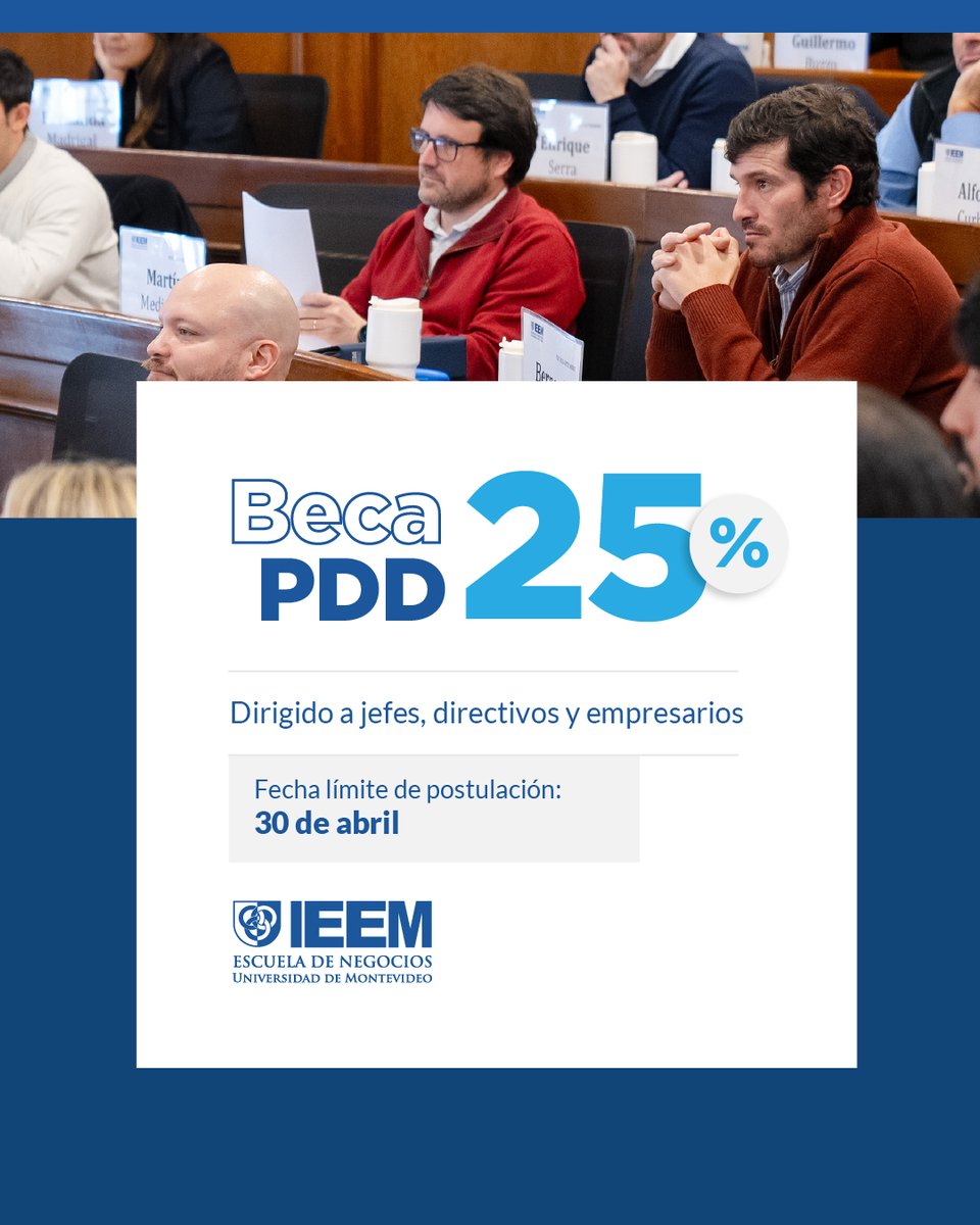 Es el momento de apostar por vos y ganarte una beca del 25 % para el Programa de Desarrollo Directivo del IEEM. Los desafíos en las empresas han cambiado y el modelo de trabajo también. 

Más información: ieem.edu.uy/agenda/845