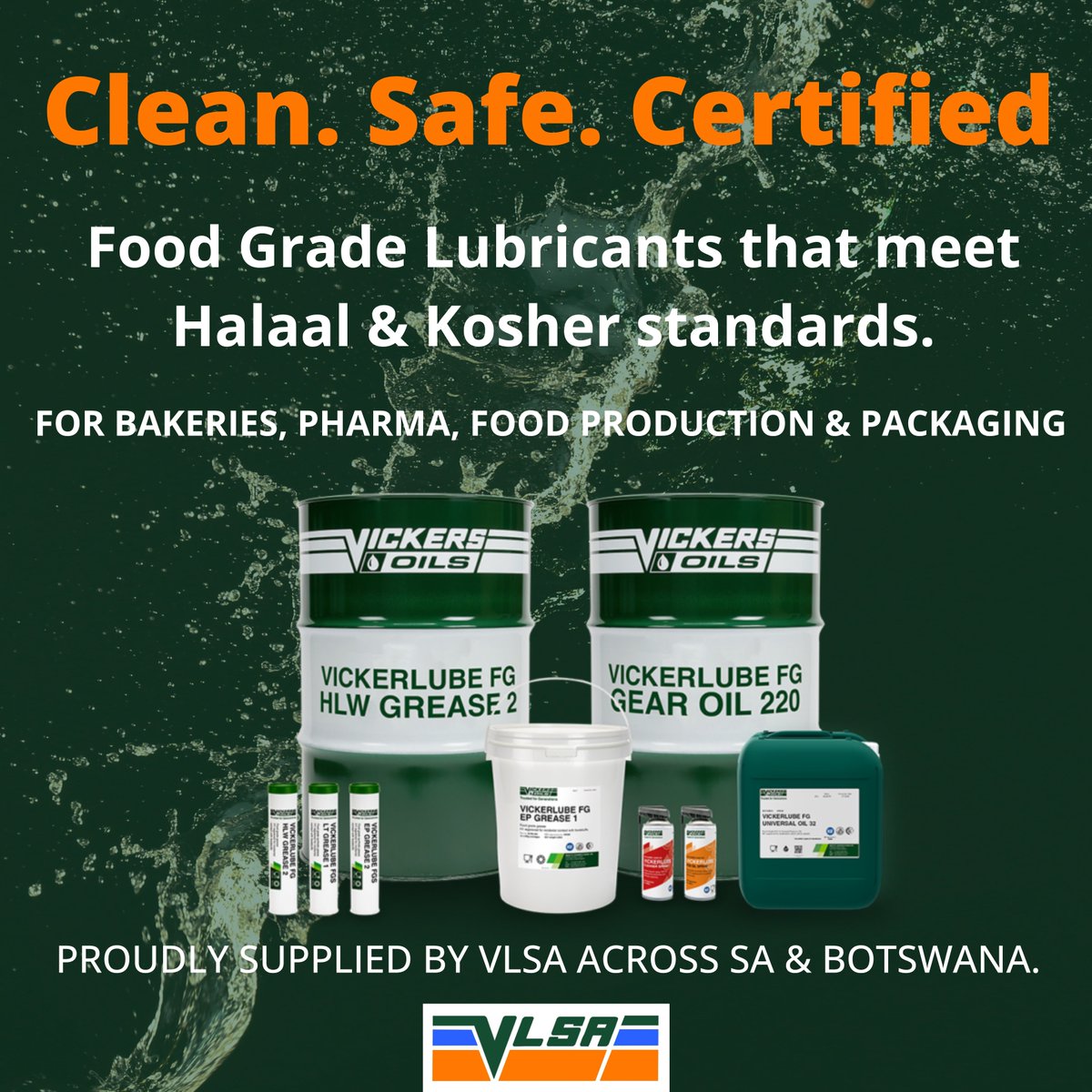 VLSA_Africa's tweet photo. Food-safe, Halaal & Kosher certified!
VLSA supplies premium Food Grade lubricants from Vickers Oils for bakeries, food factories, and pharma plants across SA & Botswana.
Clean gear = safe food.
#FoodGrade #VLSA #Halaal #Kosher #SAindustry #BotswanaBusiness https://t.co/6uqdJtuFdh
