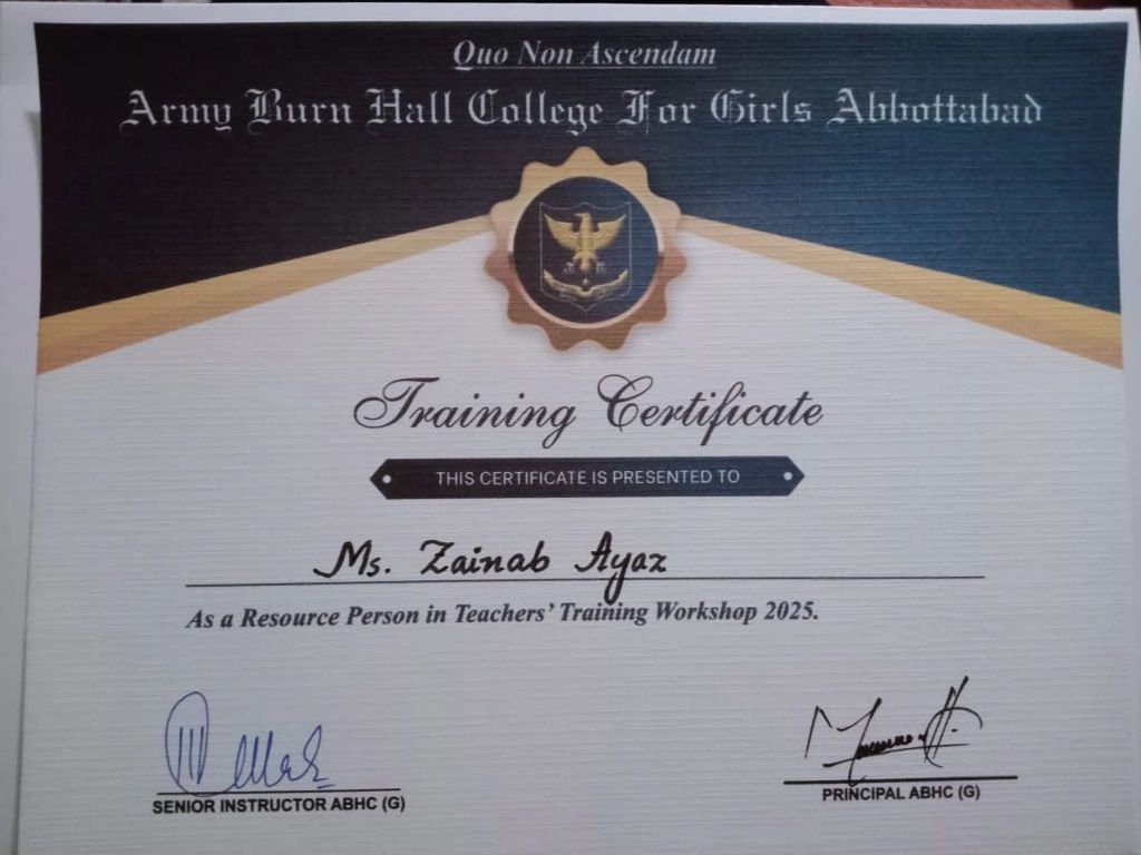 ZainabAyaz_MLE's tweet photo. Grateful and proud to be a part of the faculty at Army Burn Hall College for Girls, where I recently had the opportunity to contribute as a Resource Person in the Teachers’ Training Workshop 2025.

I conducted a session on "Teaching of Computer Science: Modern Trends, Approaches, Techniques, and Drills" — a topic I hold close as a Computer Science educator. From emerging technologies and AI-driven tools to student-centered pedagogies and engaging drills, the session focused on reimagining CS education to make it more impactful and future-ready.

It was a joy to share knowledge and exchange ideas with fellow educators who are equally passionate about shaping the next generation of tech leaders.

Looking forward to more such learning and growing moments!