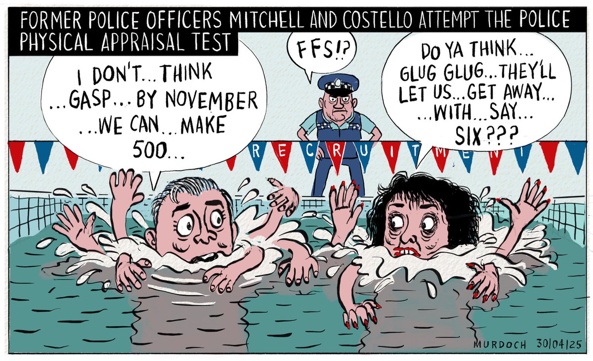 Former Police Officers Mitchell and Costello Attempt the Police Physical Appraisal Test.
My #cartoon about #police recruitment and allegations of a lowering of standards on the Physical Appraisal Test. #NZpol
