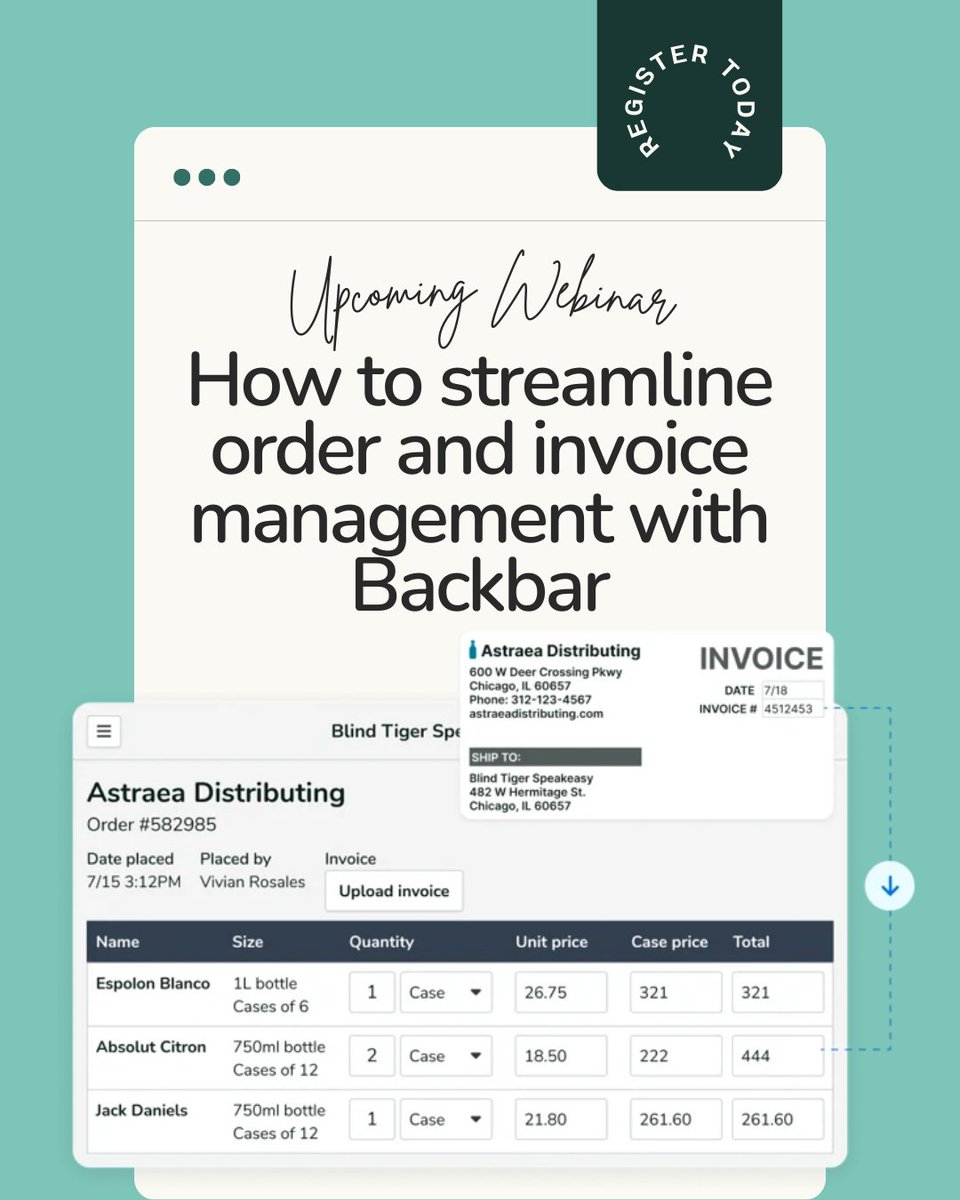 Join our free webinar May 7 to learn how Backbar + Product Connect simplifies vendor ordering, invoices &amp; cost management.

💡 Topics:
✔️ Item imports
✔️ Partial orders
✔️ Invoice uploads

Register now →hubs.la/Q03kj4dg0
#BarManagement #RestaurantTech #Backbar