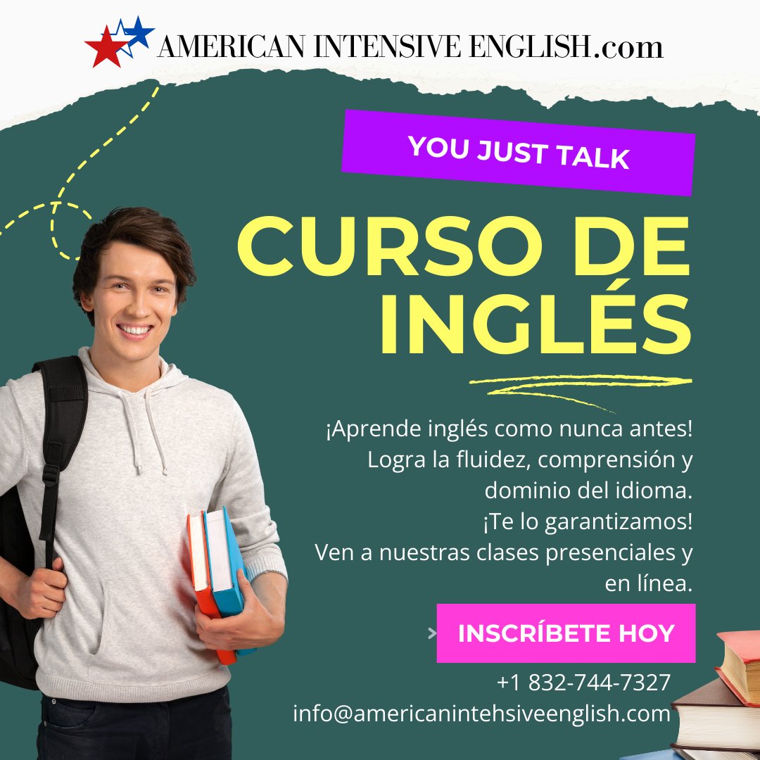 CarlosCaro's tweet photo. https://t.co/wzrQ9aXOBZ
You Just Talk
Curso de Inglés
¡Aprende inglés como nunca antes!
Logra la fluidez, comprensión y  dominio del idioma.
¡Te lo garantizamos!
Ven a nuestras clases presenciales y en línea.
Inscribete Hoy
+1 832-744-7327
info@americanintensiveenglish.com https://t.co/MA6TbHknl2
