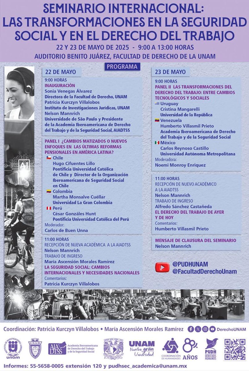 PUDH UNAM (@pudhunam) on Twitter photo 👷🏽🧑🏽💻 Seminario Internacional: Las transformaciones en la #seguridadsocial y en el #derechodeltrabajo
🗓️ 22 y 23 de mayo, 9 a 13 hrs 💬
📍 Auditorio Benito Juárez, Facultad de <a href="/DerechoUNAMmx/">Facultad de Derecho</a>
Transmisión en Youtube youtube.com/live/Ja_rnpDpV…
Constancia de asistencia presencial 📜 👷🏽🧑🏽💻 Seminario Internacional: Las transformaciones en la #seguridadsocial y en el #derechodeltrabajo
🗓️ 22 y 23 de mayo, 9 a 13 hrs 💬
📍 Auditorio Benito Juárez, Facultad de <a href="/DerechoUNAMmx/">Facultad de Derecho</a>
Transmisión en Youtube youtube.com/live/Ja_rnpDpV…
Constancia de asistencia presencial 📜