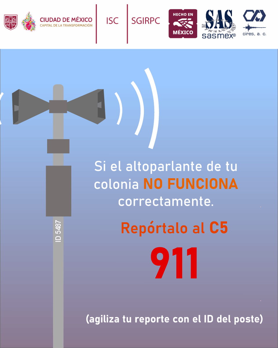 ¿Tu altavoz no sonó durante el sonido de alerta sísmica? Recuerda reportarlo al <a href="/C5_CDMX/">C5 CDMX</a>  (911).