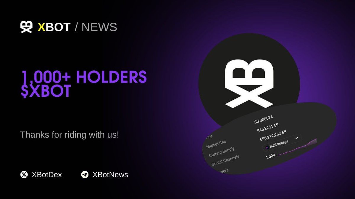 🚀 Just hit 1,000 holders on $XBOT — and we’re just getting started!
Next stop? Who knows… maybe the moon 🌕
#XBOT #XbotArmy #crypto #DeFi #TradingBot #SOL