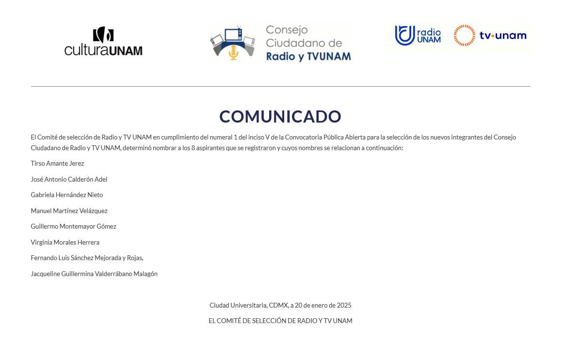 Hoy se instaló el Consejo Ciudadano de <a href="/RadioUNAM/">Radio UNAM</a> y <a href="/tvunam/">TV UNAM</a> con la presencia de la Coordinadora de Difusión Cultural UNAM <a href="/CulturaUNAM/">CulturaUNAM</a>, Rosa Beltrán; Iván Trujillo, Director de TV UNAM y Benito Taibo, Director de Radio UNAM.
¡Un honor ser parte de este nuevo Consejo!