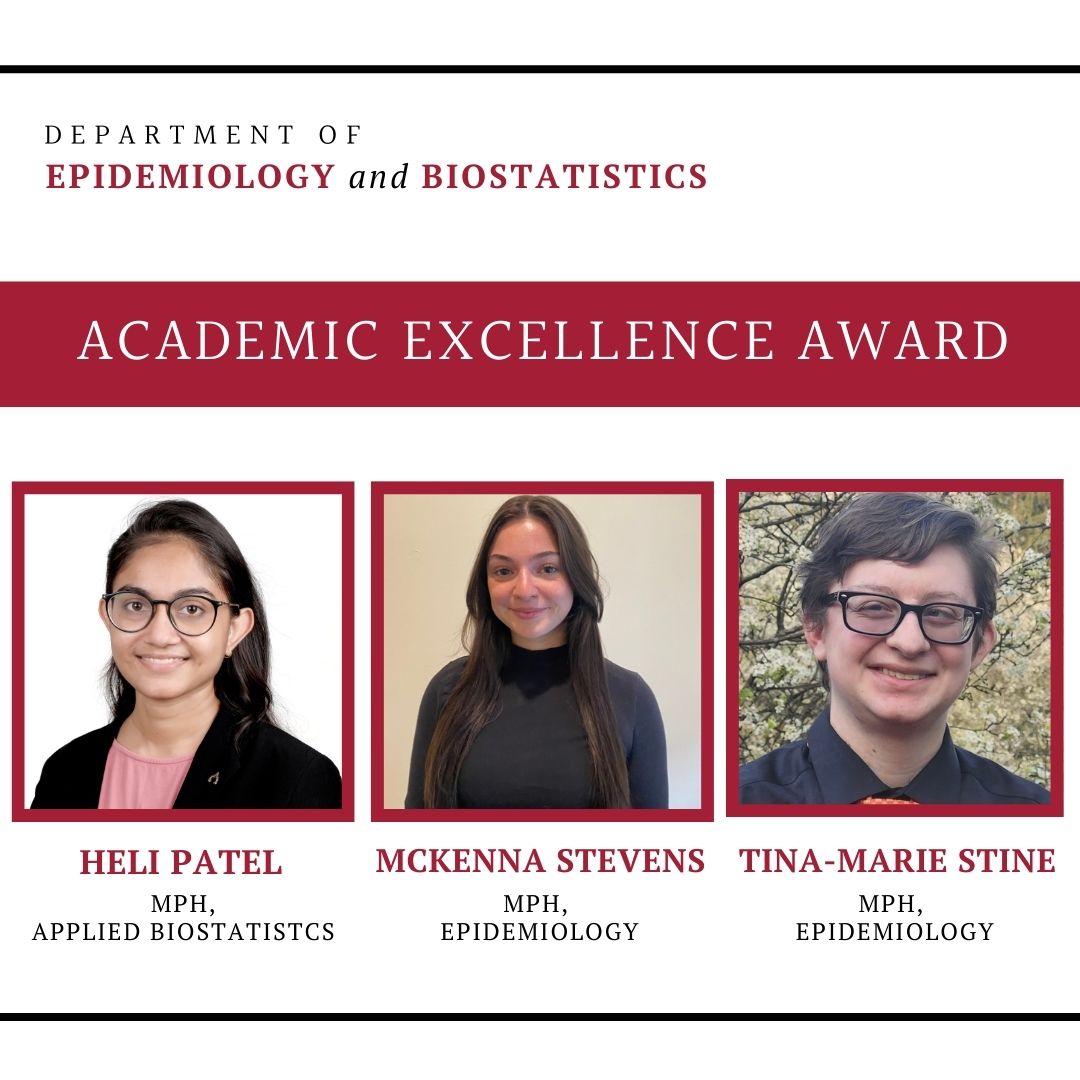 Congratulations to Heli Patel, McKenna Stevens, and Tina-Marie Stine — recipients of this year’s Department Academic Excellence Award! This award honors graduating students who have demonstrated outstanding academic achievement within the dept. Well done!