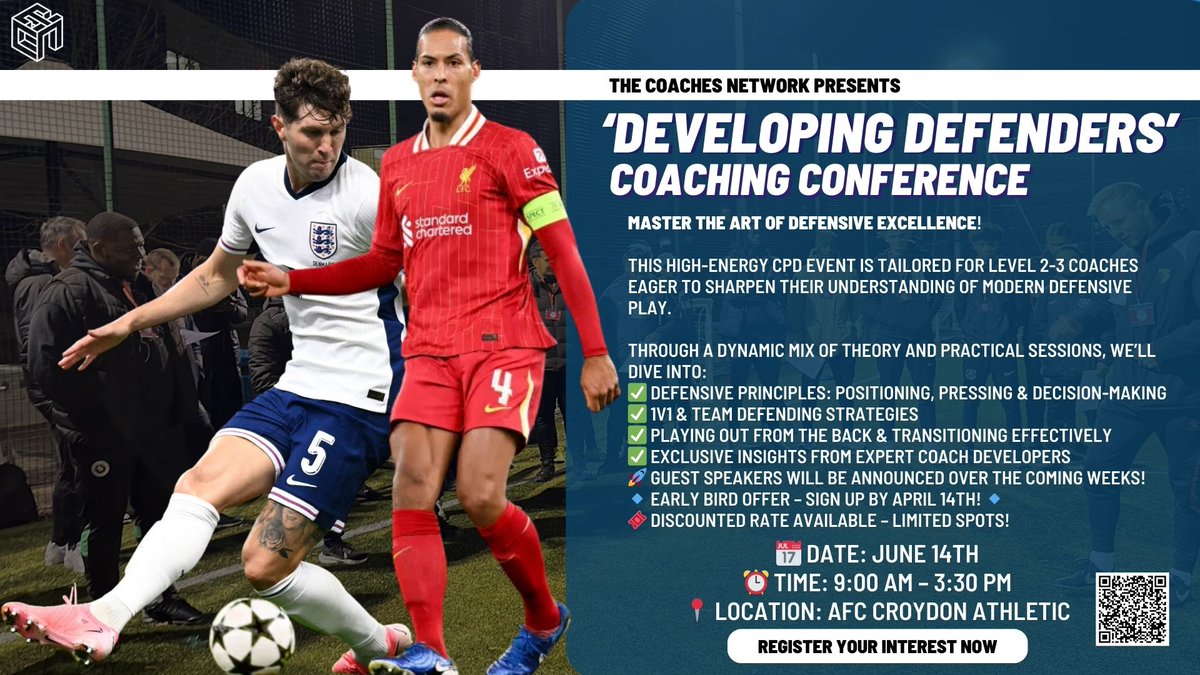 🛡️ UEFA C &amp; B Coaches – don’t miss this!
Developing Defenders: CPD Day
📍 AFC Croydon Athletic | 🗓️ 14 June
⏳ Early bird £25 ends 5th May @ 11:59pm
✅ Defending principles
✅ 1v1 &amp; team strategies
✅ Guest coaches
🎟️ Book here: bit.ly/DevDefCPD
<a href="/SundayShare10/">#SundayShare</a>