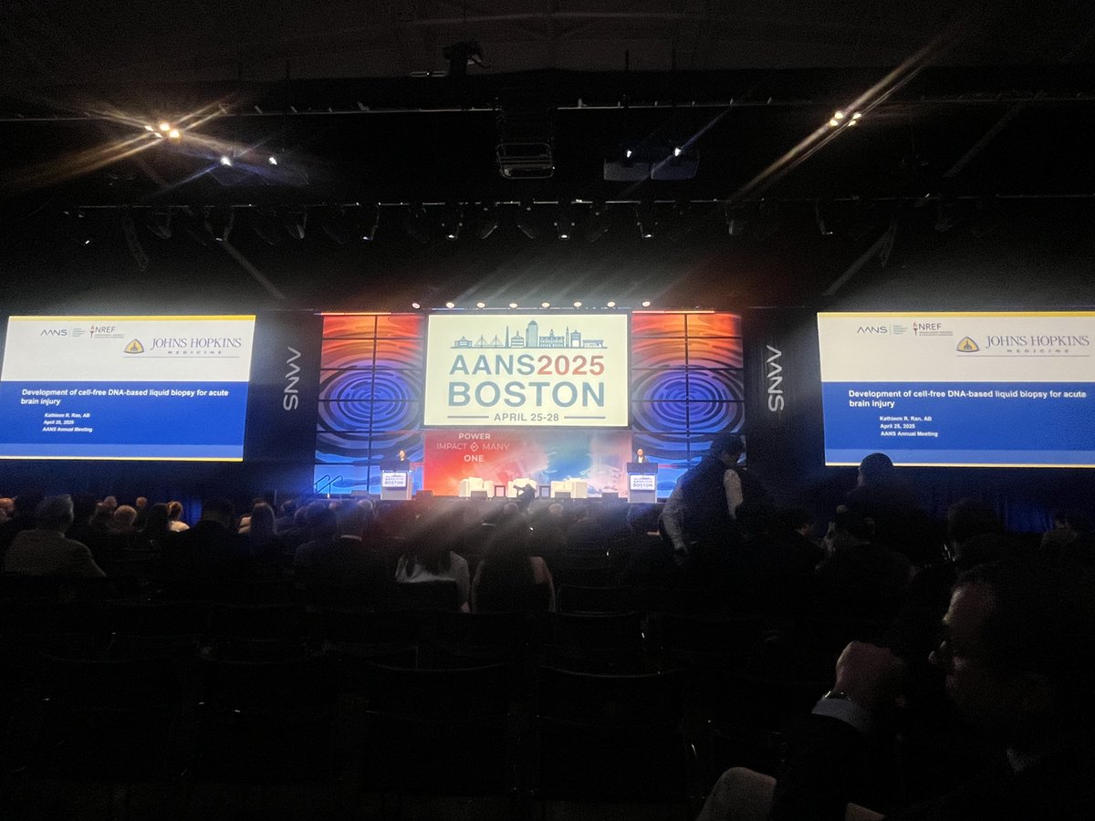tdazad's tweet image. Incredibly proud of @kathleen_ran, stellar @HopkinsNsurg MD student on her @AANSNeuro Opening Plenary talk on building a blood test acute brain injury
Great discussion by @SurgeonScience @AANSCNStrauma @Neurotrauma
@BettegowdaMDPHD @DrJudyHuang @HopkinsMedNews