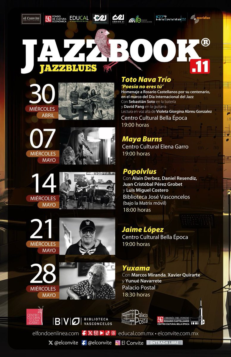 Este miércoles inicia el ciclo Jazzbook.11. Aquí las fechas de esta edición. #EntradaLibre. #music #cdmx