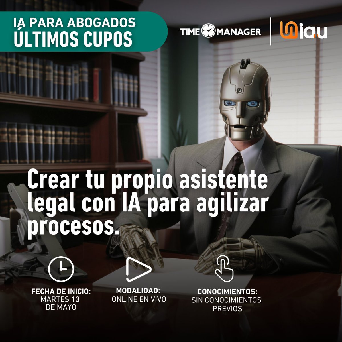timemanagerweb's tweet image. 📢 ¡#Abogado, buenas noticias para ti!
Hemos extendido la fecha de inscripción hasta el 13 de mayo para que no te quedes sin tu cupo en el Diplomado en IA para #Abogados ⚖🤖

Usa el cupón: ABOGADOS

📌 Reserva tu cupo aquí: go.hotmart.com/B98789989D?ap=…
