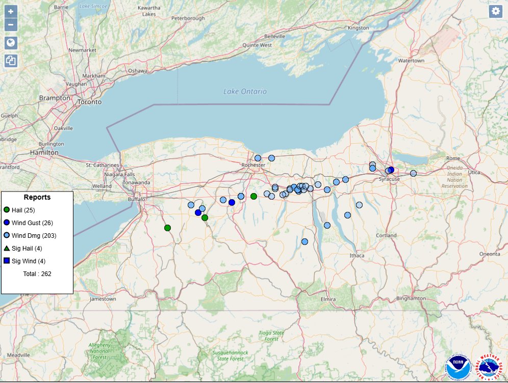 It is a summer-like day out across the State, featuring temps in the upper-80s and severe weather across western and central NY, with numerous reports of trees down and even hail!

Storm reports courtesy of NOAA/NWS/WPC: 
spc.noaa.gov/exper/reports/

#nysmesonet #nywx