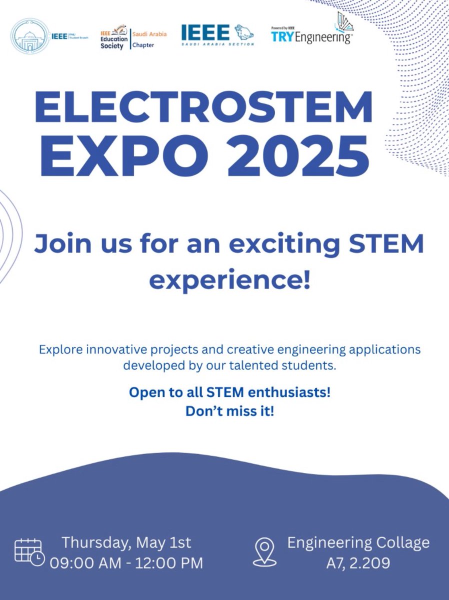 IEEE-PNU SB presents an exciting ElectroSTEM Expo for #STEM aspirants. A perfect showcase to inspire #PreUni aspirants for electronics and related areas. We are looking forward for your cooperation to make it successful.
<a href="/TryEngineering/">IEEE TryEngineering</a> <a href="/IEEEeducation/">IEEE Educational Activities</a> <a href="/IEEE_EduSoc/">IEEE Education Society</a> <a href="/smu_adelaide/">Dr. Shabana Urooj</a>