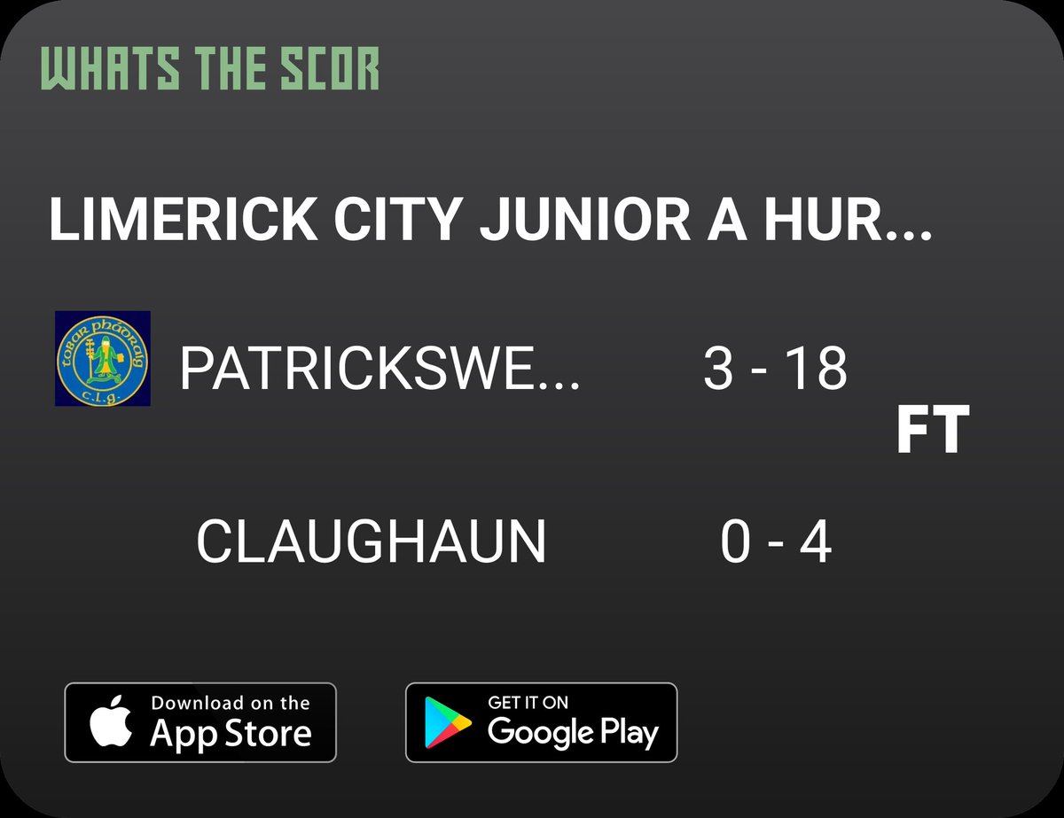 Patrickswell GAA & Camogie (@patrickswellgaa) on Twitter photo Get Live Score Updates straight to your phone, download Whats The Scor. Follow us on <a href="/WhatstheScor/">Whats The ScĂłr</a> Get Live Score Updates straight to your phone, download Whats The Scor. Follow us on <a href="/WhatstheScor/">Whats The ScĂłr</a>