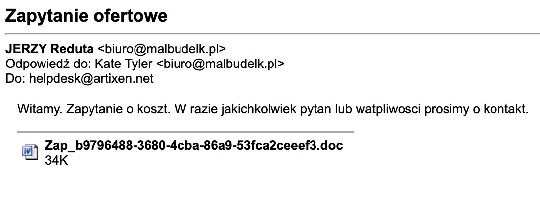 Coraz więcej “zapytań ofertowych” = phishing. 📩

Dwa maile z różnych domen, fałszywe załączniki .doc, brak związku z rzekomymi nadawcami. Klasyka.

Zasada:
✅ Sprawdzaj domeny
✅ Analizuj linki
✅ Załączniki otwieraj tylko w bezpiecznym środowisku

Wiadomości zgłoszone do CERT.