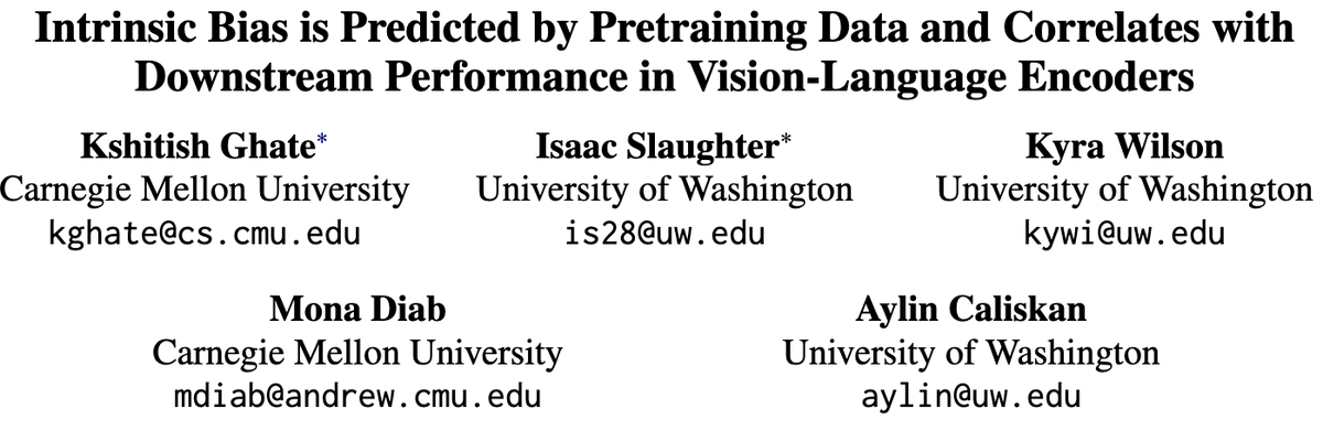 Excited to announce our #NAACL2025 Oral paper! 🎉✨   
We carried out the largest systematic study so far to map the links between upstream choices, intrinsic bias, and downstream zero-shot performance across 131 CLIP Vision-language encoders, 26 datasets, and 55 architectures!