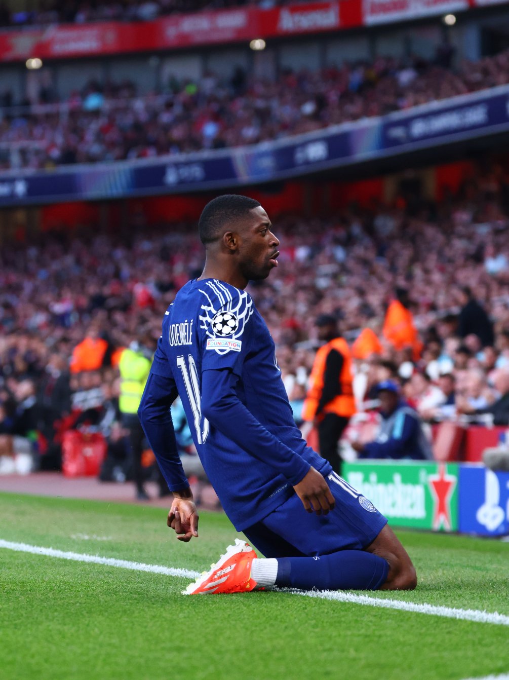 Dembélé celebrando su gol frente al Arsenal. Fuente: PSG en "X".