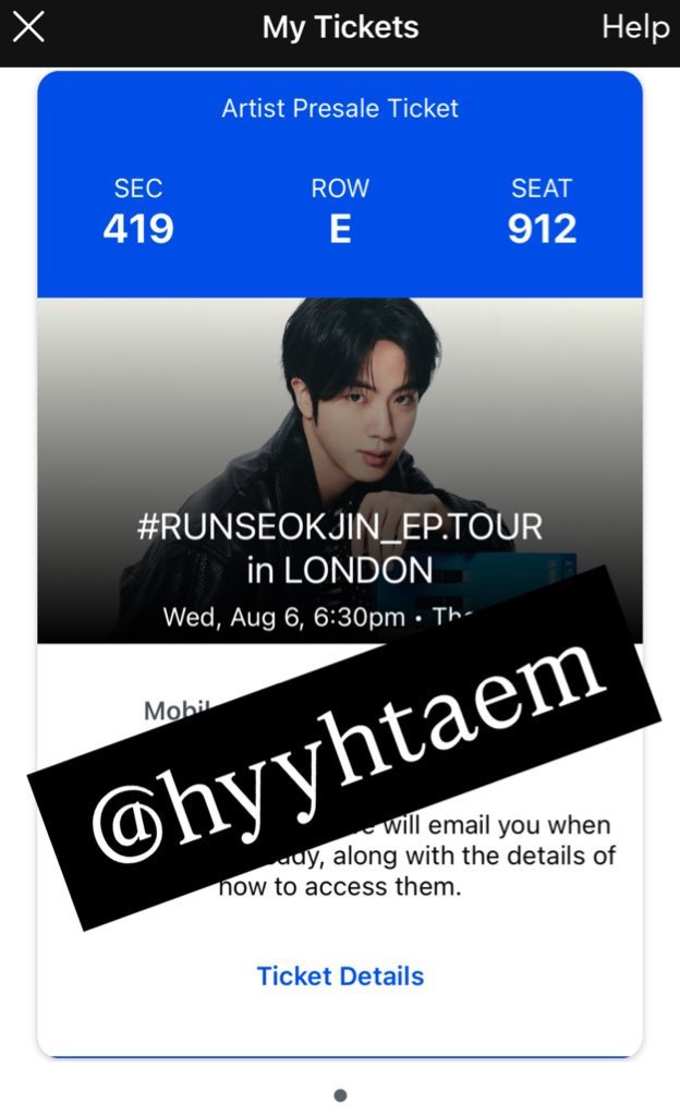 hyyhtaem's tweet photo. selling 1x ticket for day 2 of #RUNSEOKJIN_epTOUR in London!

reason for selling: bought another ticket
can negotiate price! originally bought at £150 with fees, but can do face value 🥹

section 419. will provide proof!! https://t.co/KmpvSqJZX8
