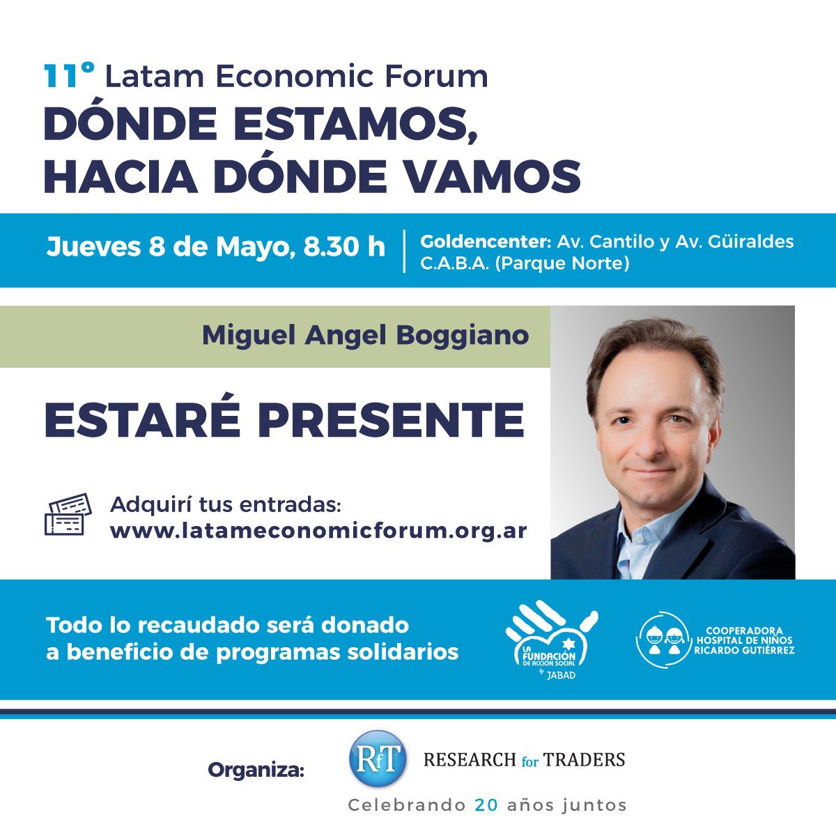 Estoy orgulloso de ser uno de los disertantes ad honorem en el 11° #LatamEconomicForum

👉 El evento de política y economía más esperado de la región.

🙌 A total beneficio de La Fundación de Acción Social de Jabad y la Cooperadora del Hospital de Niños

🎟️ Adquirí tus entradas: