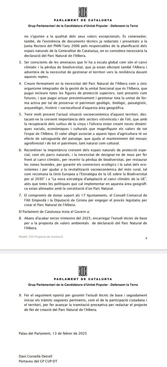 S'aprova la proposta de resolució presentada per la <a href="/cupnacional/">CUP Països Catalans</a> <a href="/CUPNordOriental/">CUP Comarques Gironines</a> a la Comissió de Transició Ecològica del <a href="/parlamentcat/">Parlament de Catalunya</a> perquè el govern encarregui el primer informe necessari per fer la llei per crear el Parc Natural de l'Albera 
👉 Gràcies a <a href="/NOalPE_Galatea/">LA PIPA</a>