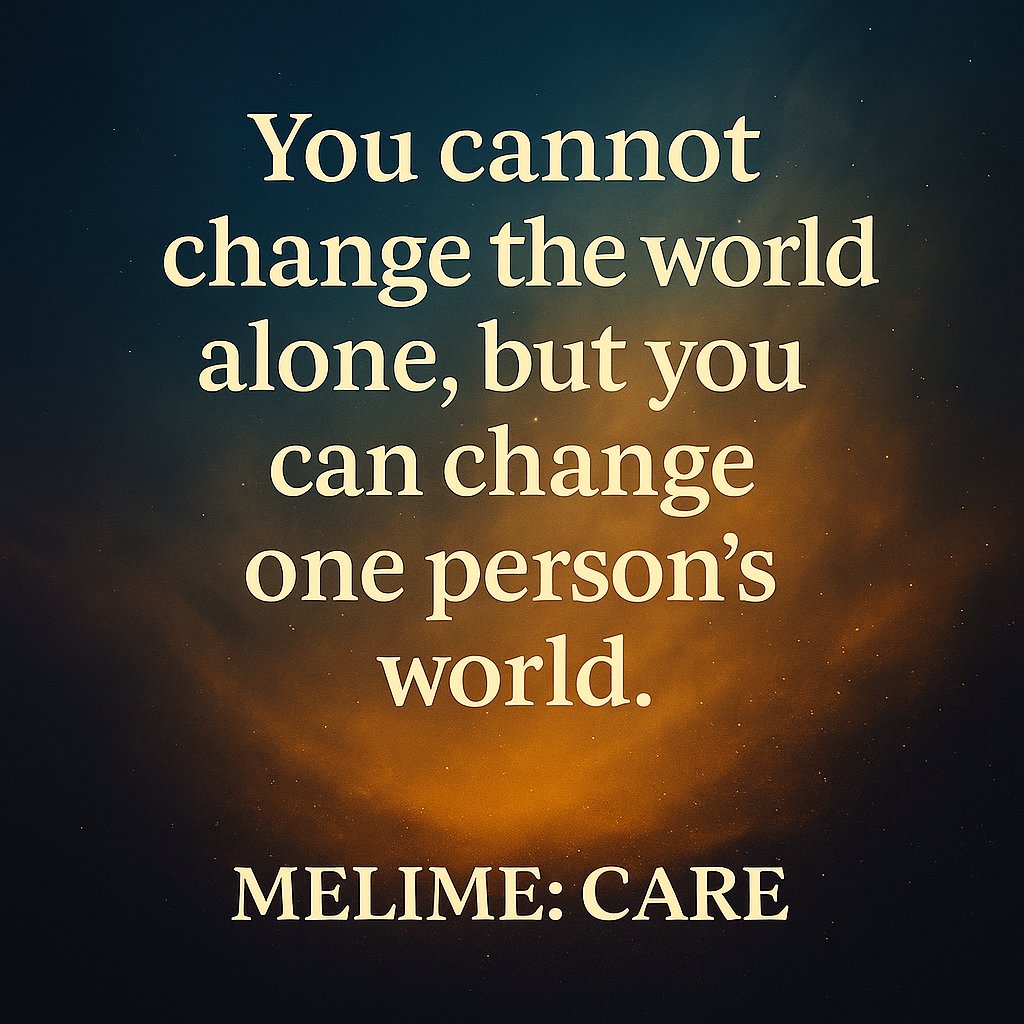 melimecoin's tweet photo. "You may not change the world by caring for one person,
but you can change their world."
MELIME: CARE
#MELIME #CARE #CryptoWithPurpose #LightOverHype https://t.co/7oJIAQZHhh