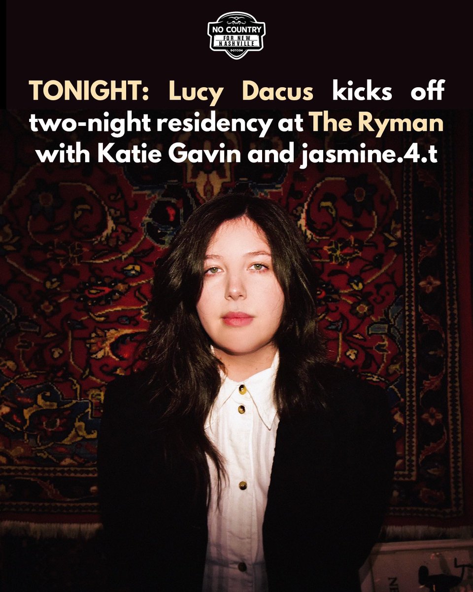 No Country For New Nashville (@nocountrynash) on Twitter photo After a massive couple of years with her supergroup boygenius, indie rocker <a href="/lucydacus/">Lucy Dacus</a> has returned with a great new LP, āForever Is a Feeling,ā & will headline <a href="/theryman/">Ryman Auditorium</a> April 29 & 30 in support, w/ <a href="/katiegavin/">Katie Gavin</a> & jasmine.4.t!
Get tickets & learn more:
nocountryfornewnashville.com/2025/04/29/luc⦠After a massive couple of years with her supergroup boygenius, indie rocker <a href="/lucydacus/">Lucy Dacus</a> has returned with a great new LP, āForever Is a Feeling,ā & will headline <a href="/theryman/">Ryman Auditorium</a> April 29 & 30 in support, w/ <a href="/katiegavin/">Katie Gavin</a> & jasmine.4.t!
Get tickets & learn more:
nocountryfornewnashville.com/2025/04/29/lucā¦