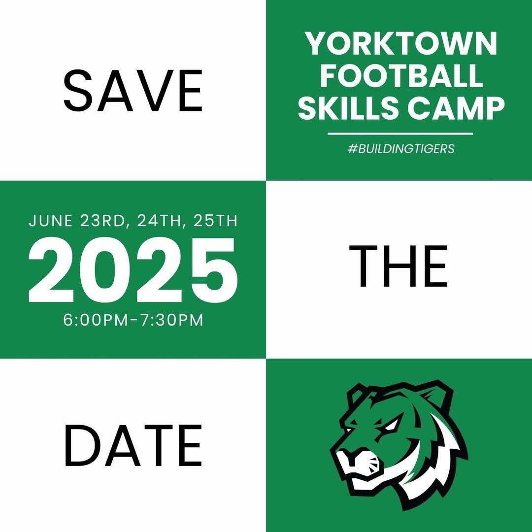 Yorktown Youth Football League (@yyflyorktown) on Twitter photo REGISTRATION FOR CAMP OPENS THURSDAY MAY 1st.
📅 Save the Dates! 🏈 Join us for Delaware County's most popular youth football camp from June 23rd to 25th!
<a href="/YorktownPigskin/">Yorktown Football</a> <a href="/YHSAthletics/">Yorktown Athletics</a> <a href="/ymsathletics/">YMS Athletics</a> REGISTRATION FOR CAMP OPENS THURSDAY MAY 1st.
📅 Save the Dates! 🏈 Join us for Delaware County's most popular youth football camp from June 23rd to 25th!
<a href="/YorktownPigskin/">Yorktown Football</a> <a href="/YHSAthletics/">Yorktown Athletics</a> <a href="/ymsathletics/">YMS Athletics</a>