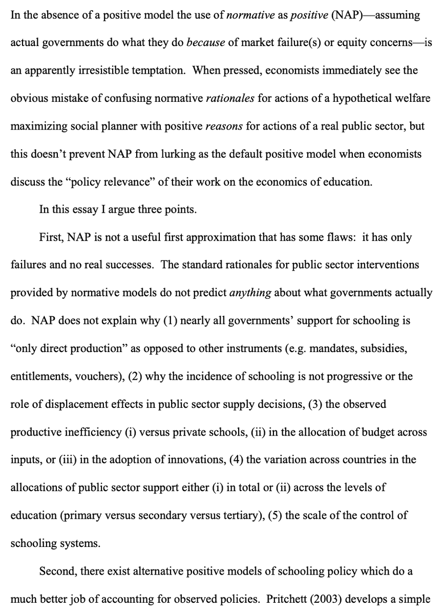 aresnick's tweet photo. @nikillinit I'm fond of Lant Pritchett's "Normative-as-Positive Fallacy" framing for this pattern, e.g. in education policy (via https://t.co/48bficRhIr) https://t.co/VibNEHpa5X