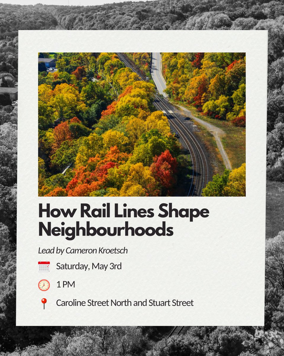 Join our walk on 🚂 How Rail Lines Shape Neighbourhoods 👟Lead by <a href="/CameronKroetsch/">Cameron Kroetsch</a> #Hamilton #HamiltonEvents #JanesWalk #janeswalkhamilton