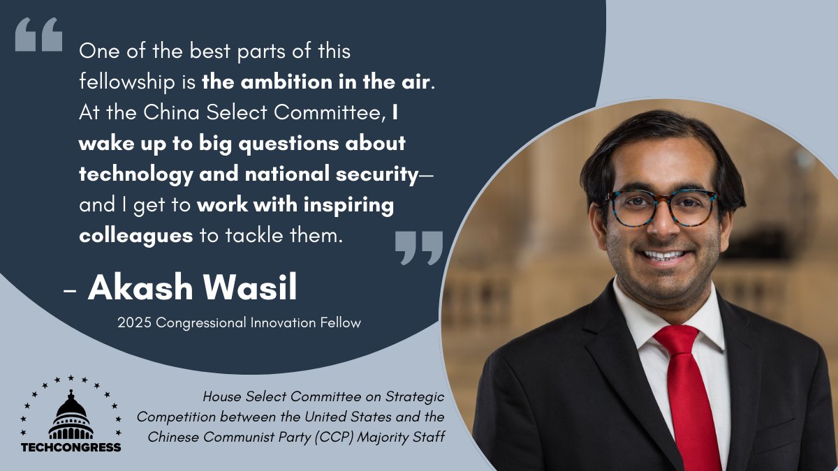 💡 Akash serves his committee with expertise in #AI, #semiconductor &amp; #export control policy. With a background in technology and national security, he helps inform critical legislation. Read more ⬇️ techcongress.io/blog/2025-plac…