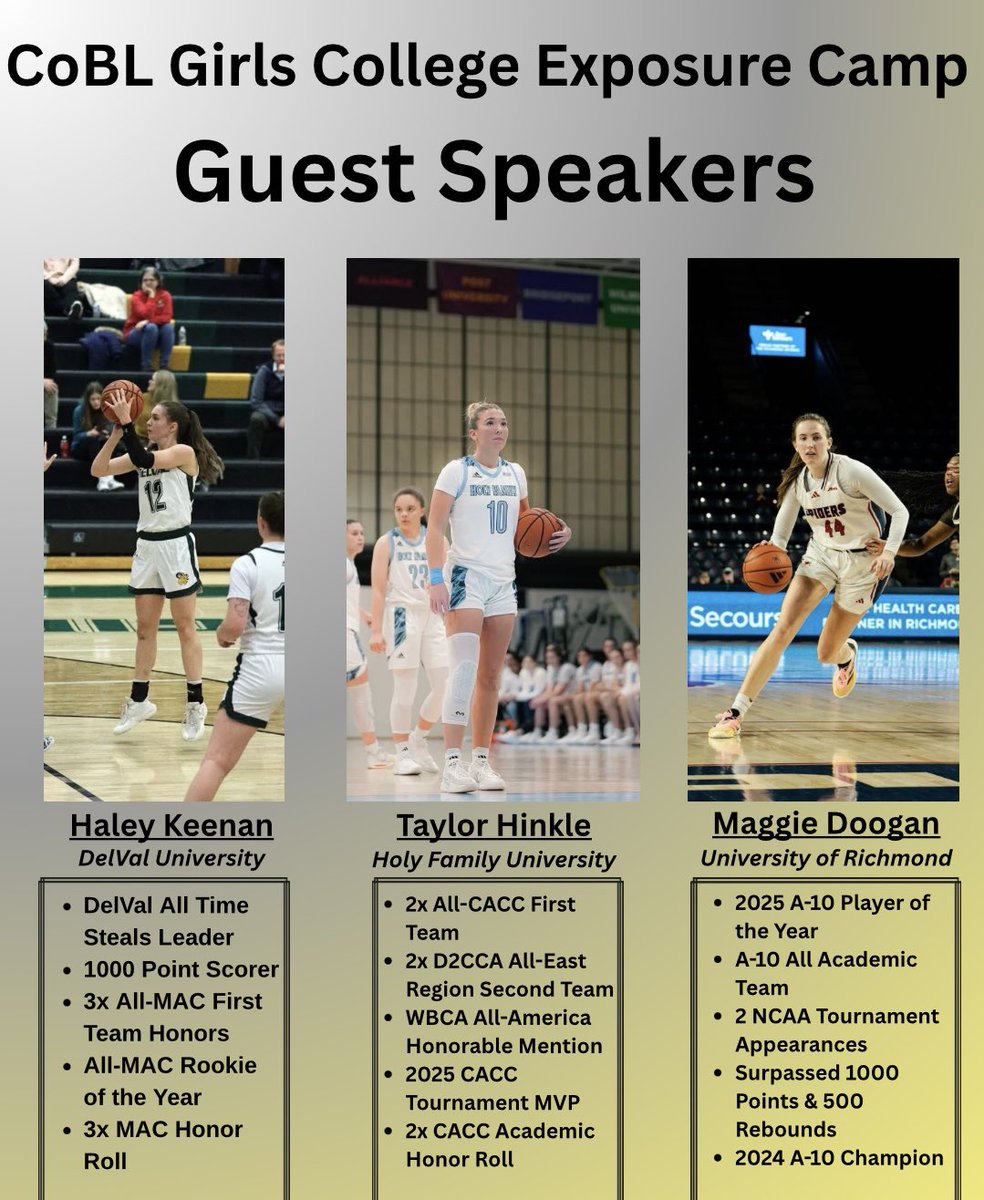 Come hear from 3 local hoopers, who have had extremely successful college careers on May 10 at our Girls College Exposure Camp!!

Register: cityofbasketballlove.sportngin.com/register/form/…