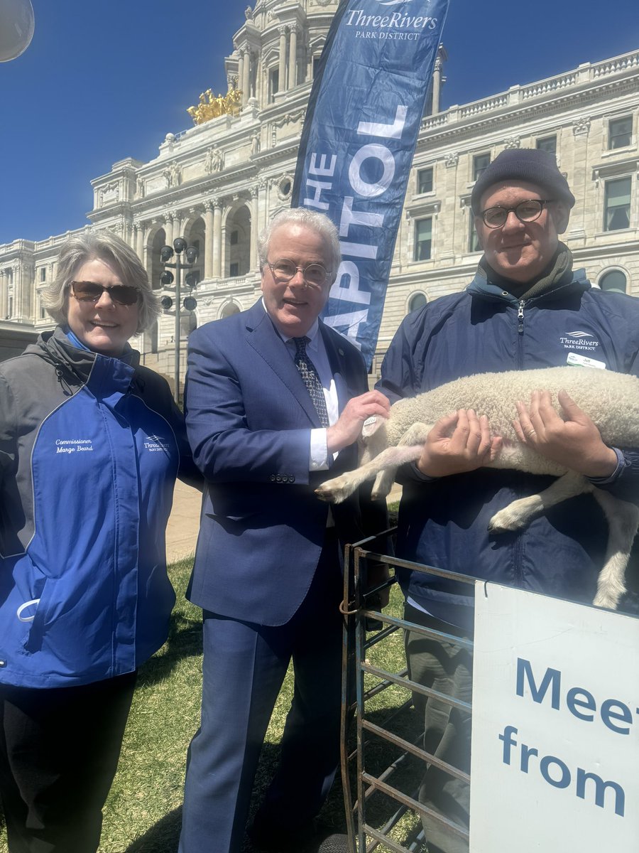 threeriverspark's tweet image. Representative @NedJCarroll (center) is a big supporter of parks and baby lambs!