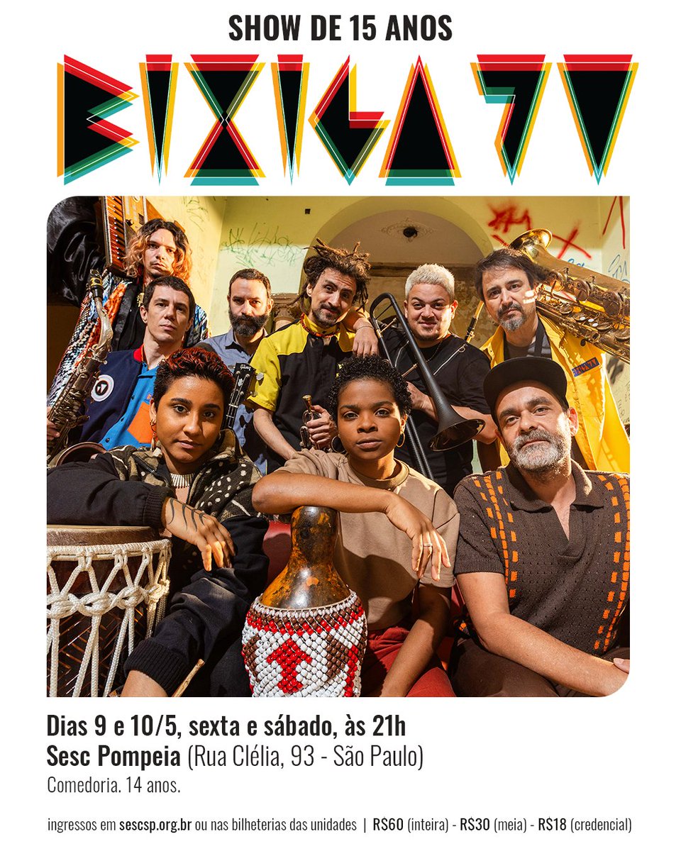Acharam que acabou? Nada! Dias 9 e 10 de maio a gente vai celebrar 15 ANOS DE BIXIGA 70 no <a href="/sescpompeia/">Sesc Pompeia</a>! 🔥 Vai rolar retrospectiva de todos os discos, além de algumas surpresas...

Ingressos à venda online no site do sesc a partir de hoje 29/4, às 17h. Venha que vai ser QUENTE!