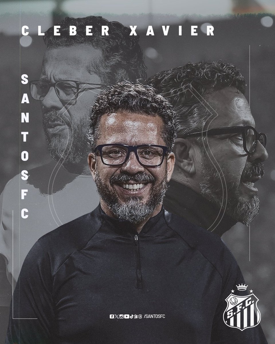 SantosFC's tweet photo. Cleber Xavier é o novo técnico do Santos FC! ⚪️⚫️

O treinador já se apresentou no CT Rei Pelé na manhã desta terça-feira (29) e assinou o contrato, com validade até o fim de 2025. O técnico irá comandar o primeiro treino no gramado durante esta tarde.

Além de Cleber, os auxiliares Matheus Bachi e Vinicius Marques, além do preparador físico Fábio Mahseredjian também integram a equipe. Cesar Sampaio, membro da comissão fixa e que comandou o time interinamente nos últimos três jogos, seguirá como auxiliar da equipe profissional.

Cleber Xavier será apresentado oficialmente em coletiva de imprensa nesta quarta-feira (30), às 12h30, e já comandará o Santos FC na partida contra o CRB, nesta quinta (1), às 18h, na Vila Belmiro, pelo duelo de ida da terceira fase da Copa do Brasil de 2025.

Matéria completa no site oficial do Santos FC.