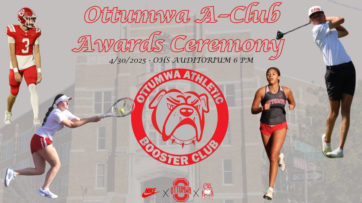 Tomorrow we will honor our varsity letter winners for the 2024-2025 school year at the Ottumwa A-Club Awards Ceremony! This will be held at the OHS Auditorium at 6 PM. #GoDogs #BeTheBest #SetTheStandard