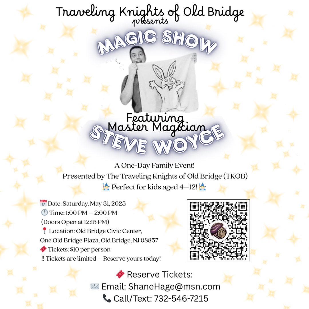 OBHS Music & Marching Arts (@obmusicandmarch) on Twitter photo Mark your calendars for the perfect family-friendly fundraiser benefiting the OBHS Marching Knights - A Magic Show! 5/31 at the OB Civic Center. Get your tickets and enjoy this fun event! <a href="/OldBridgeTPS/">The Bridge</a> <a href="/FazioSally/">Mrs. Fazio 💜</a> Mark your calendars for the perfect family-friendly fundraiser benefiting the OBHS Marching Knights - A Magic Show! 5/31 at the OB Civic Center. Get your tickets and enjoy this fun event! <a href="/OldBridgeTPS/">The Bridge</a> <a href="/FazioSally/">Mrs. Fazio 💜</a>