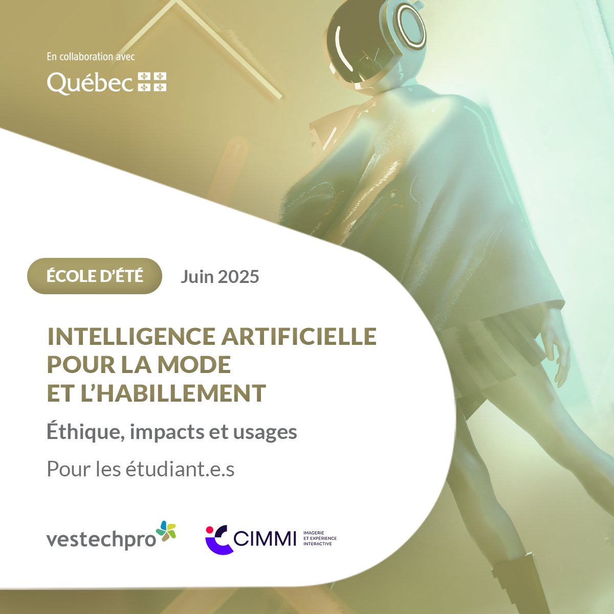 Notre École d’été est de retour en juin 2025 sur la thématique de l’intelligence artificielle (IA) pour la mode et l’habillement! Étudiant.e.s en mode, démystifiez l’IA et explorez les conditions de son usage responsable pour la mode et l’habillement : vestechpro.com/fr/actualites/…