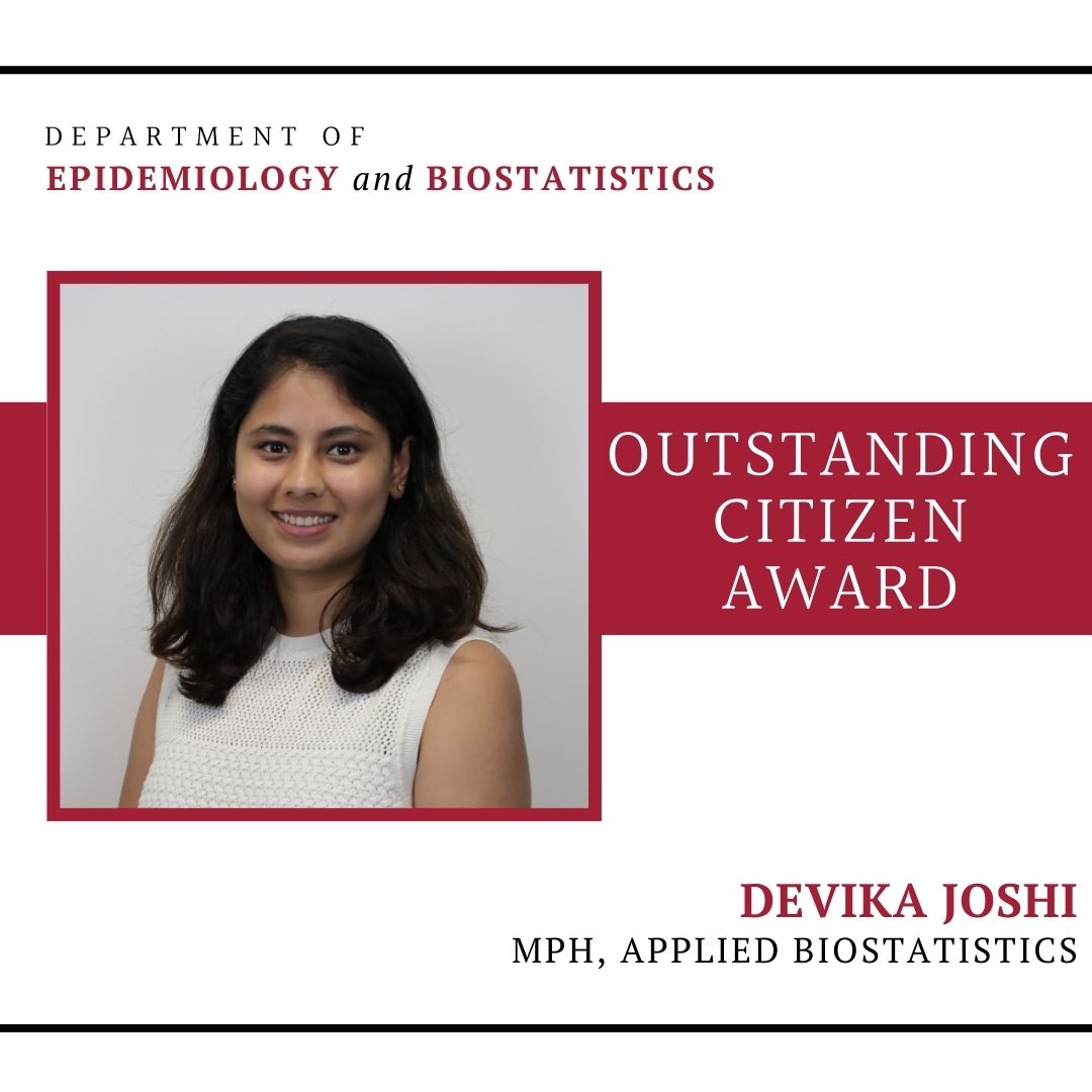 Congrats to Devika Joshi, recipient of this year’s Department Outstanding Citizen Award!
This award honors a student who has gone above &amp; beyond to foster a collaborative environment and contribute meaningfully through service to the department, college, university, or community.