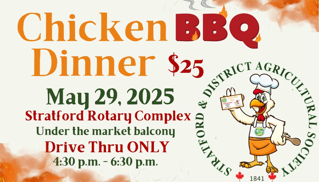 StratfordFair's tweet photo. Do you have your Chicken BBQ Dinner tickets yet?  Call 519-271-5130 or email admin@stratfordfairgrounds.com to get yours! https://t.co/wbb1XCPdIM