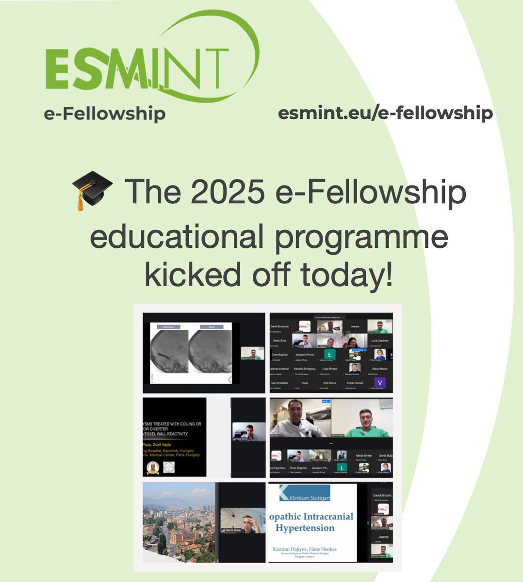 ESMINT Society (@esmintsociety) on Twitter photo 2025 #ESMINT eFellowship educational programme kicked off today! 🧠 Kamran Hajiyev on Idiopathic Intracranial Hypertension 📣 Case talks by fellows David Papp & Deniz Bulja 🪑 Chaired by Matthias Bechstein <a href="/Aggour/">Mohamed Aggour</a> <a href="/GuenegoAdrien/">The French Brain Doctor</a> <a href="/VladimirKZagreb/">Vladimir Kalousek</a> <a href="/anna_kyselyova/">Anna Kyselyova</a> <a href="/Roland_K_Schwab/">Roland Schwab</a> 2025 #ESMINT eFellowship educational programme kicked off today! 🧠 Kamran Hajiyev on Idiopathic Intracranial Hypertension 📣 Case talks by fellows David Papp & Deniz Bulja 🪑 Chaired by Matthias Bechstein <a href="/Aggour/">Mohamed Aggour</a> <a href="/GuenegoAdrien/">The French Brain Doctor</a> <a href="/VladimirKZagreb/">Vladimir Kalousek</a> <a href="/anna_kyselyova/">Anna Kyselyova</a> <a href="/Roland_K_Schwab/">Roland Schwab</a>