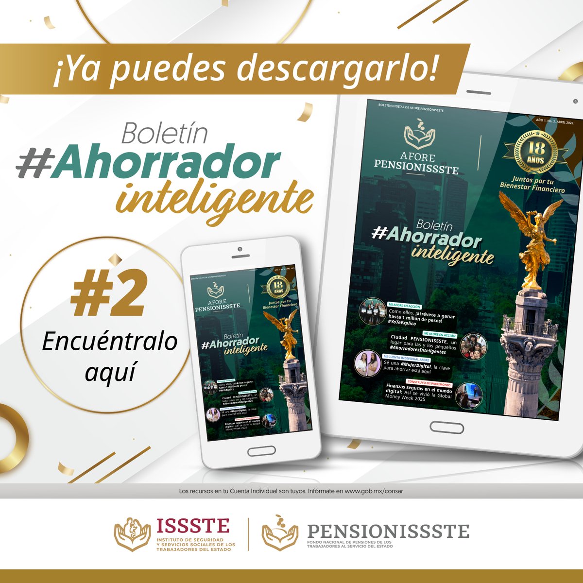 PENSIONISSSTE_'s tweet photo. Porque tú lo pediste ¡Ya está disponible nuestro Boletín 2 #AhorradorInteligente!

✨ Celebremos juntos 18 años contigo, descubre todo lo que hemos hecho para cuidar de tu bienestar financiero.

😯 Entérate de los eventos en los que hemos participado y prepárate para muchas sorpresas más.

¡No te lo pierdas! Da clic aquí 👉👉👉https://t.co/rmqTPeLvo4