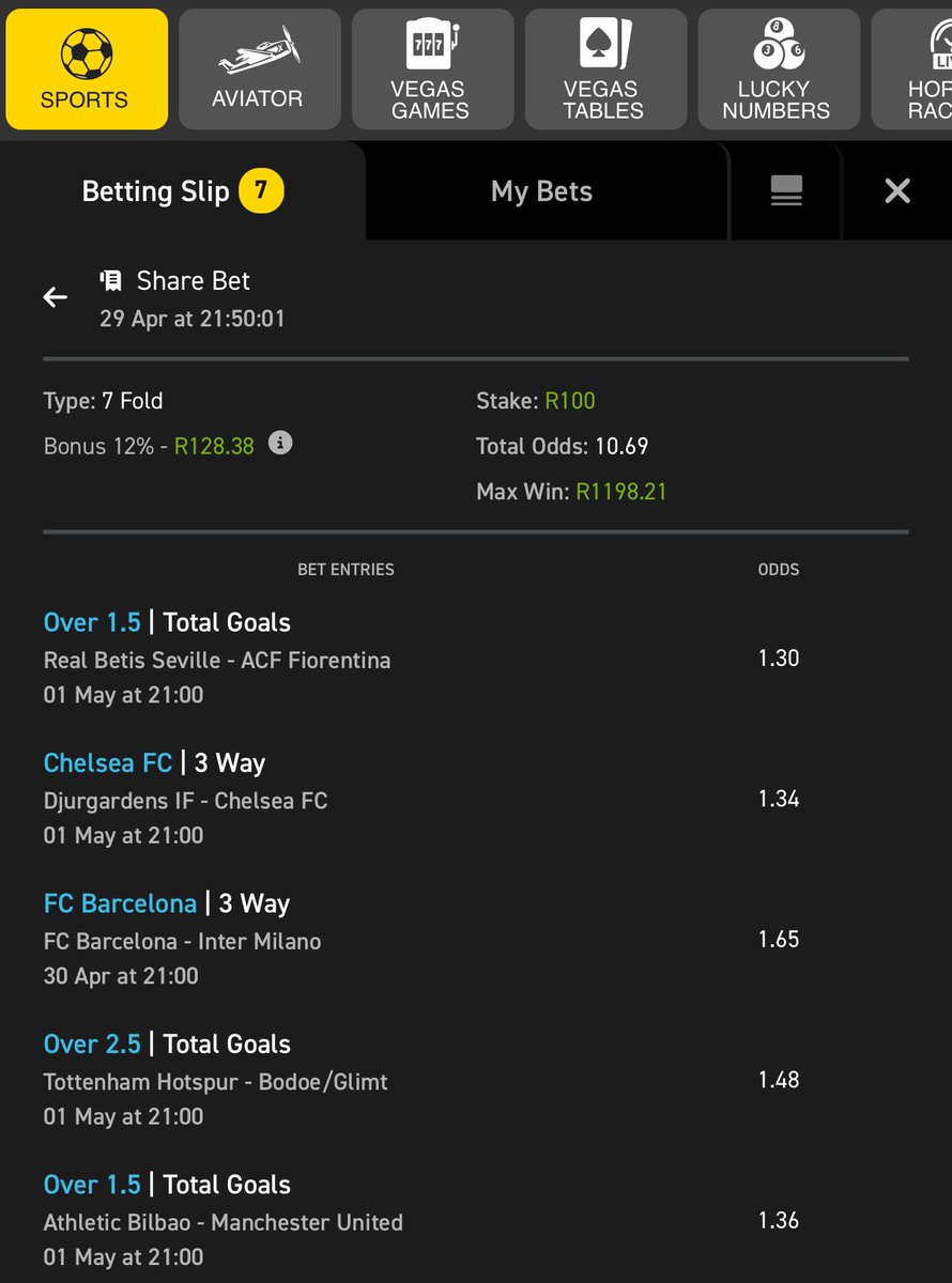 3/3 | 11 odds on <a href="/Easybet_SA/">Easybet South Africa</a> 

🔑 Bet slip code 👉🏽 03-198191

Copy my bet slip here: easybet.co.za/sports?bookedB…

Not yet on Easybet? 

Sign up using my promo code
👉🏽 GURRU50 to get a R50 Sign up bonus + 25 bonus spins 

Join here 👉🏽 ebpartners.click/o/C3eXSx 

18 + | T&amp;CS Apply