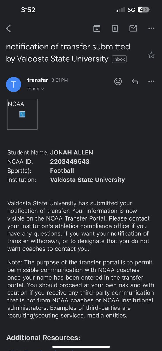 Thank you Valdosta State! I have entered the transfer portal with 4 years of eligibility.